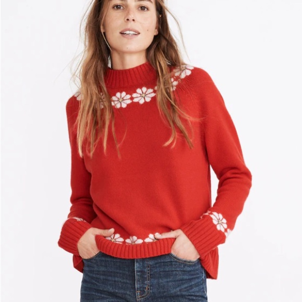 🌼 Madewell Floral Hazelwood Pullover Sweater Wool Blend‎ Size XS